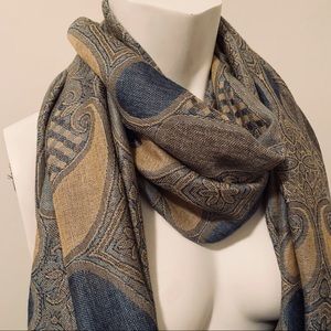 Beautiful blue & gold long fabric scarf!